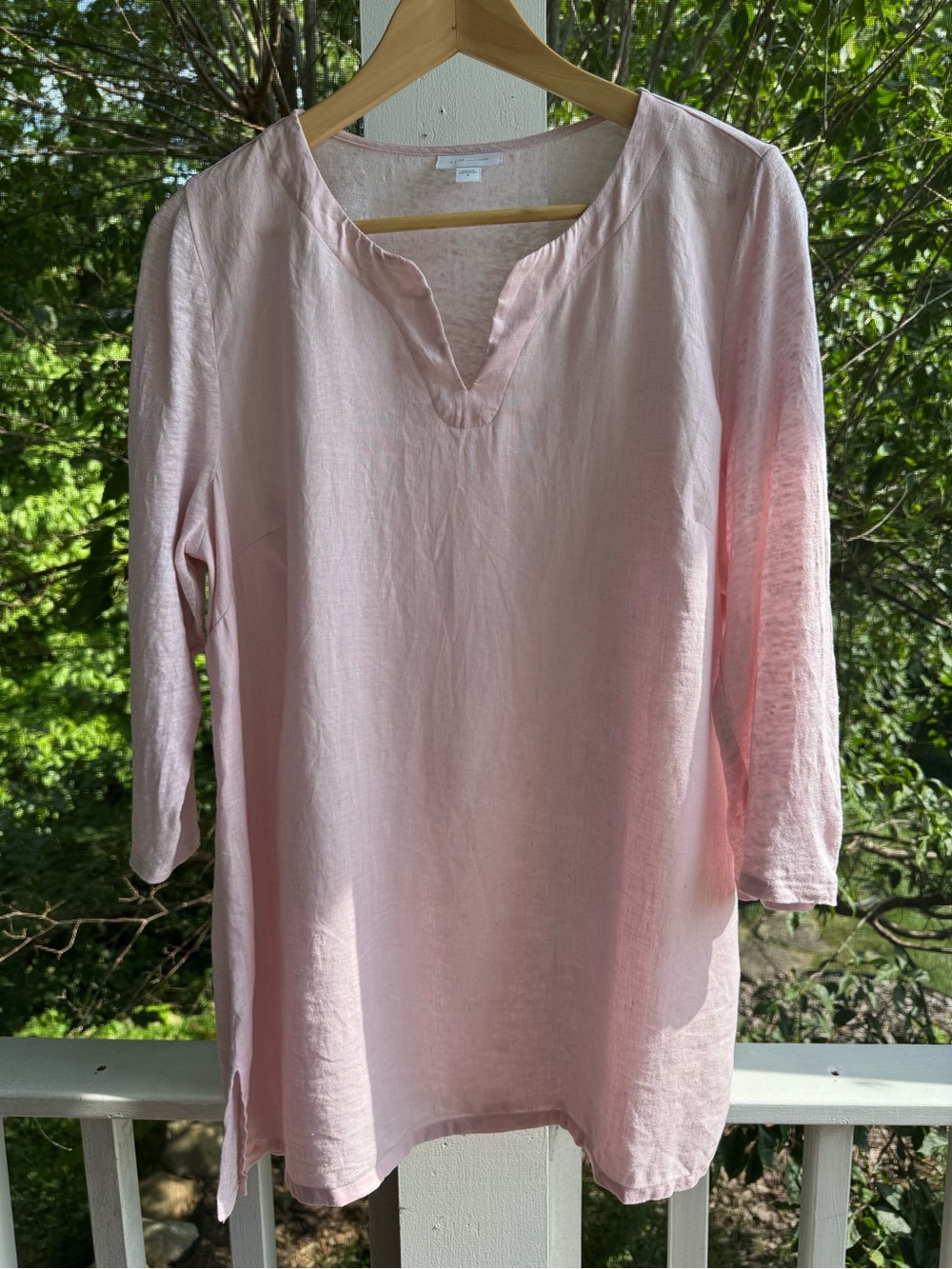 J. Jill Love Linen Light Pink Women's V-Neck Linen Tunic Top